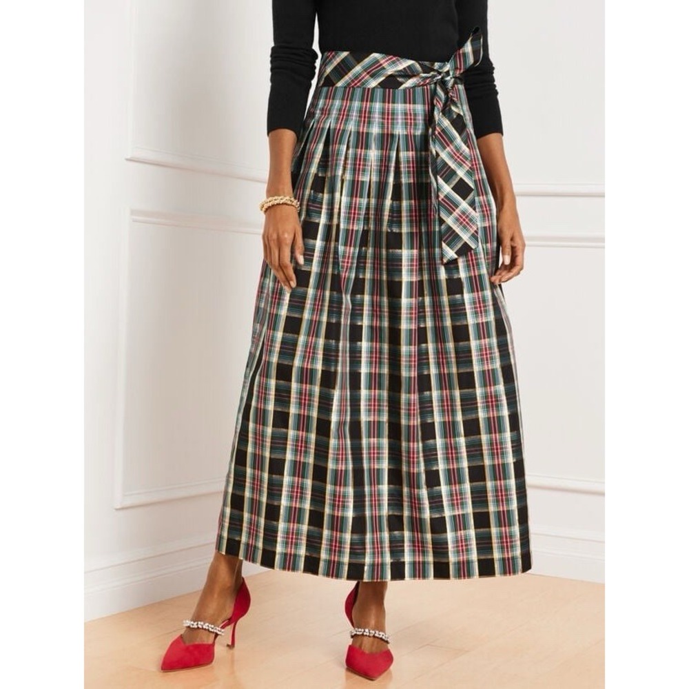 Talbots Holiday Maxi Skirt Top Red Gold Green Plaid 14Preppy Christmas Long Full